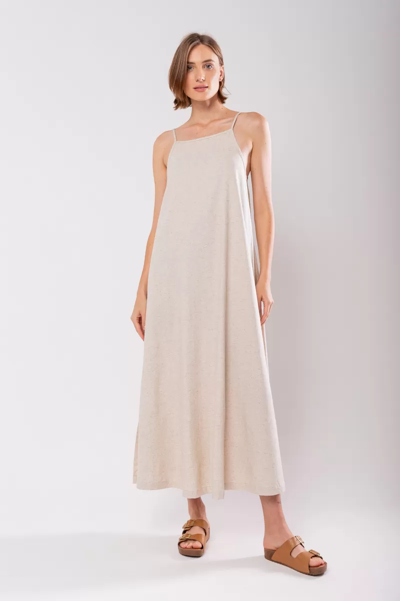 Hidrogênio - EVASE MIDI DRESS WITH SQUARE NECKLINE BEIGE - 19876 Hidrogênio - EVASE MIDI DRESS WITH SQUARE NECKLINE BEIGE - 19876