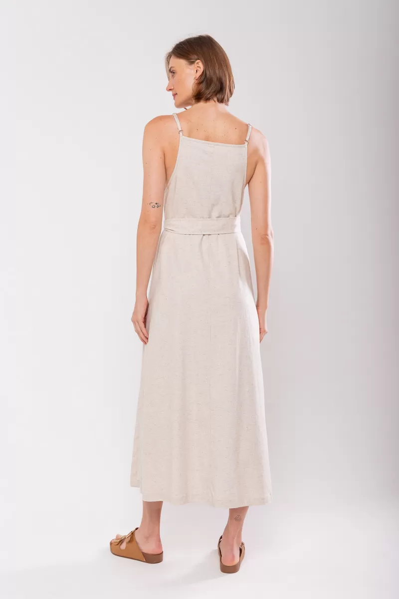 Hidrogênio - EVASE MIDI DRESS WITH SQUARE NECKLINE BEIGE - 19876 Hidrogênio - EVASE MIDI DRESS WITH SQUARE NECKLINE BEIGE - 19876