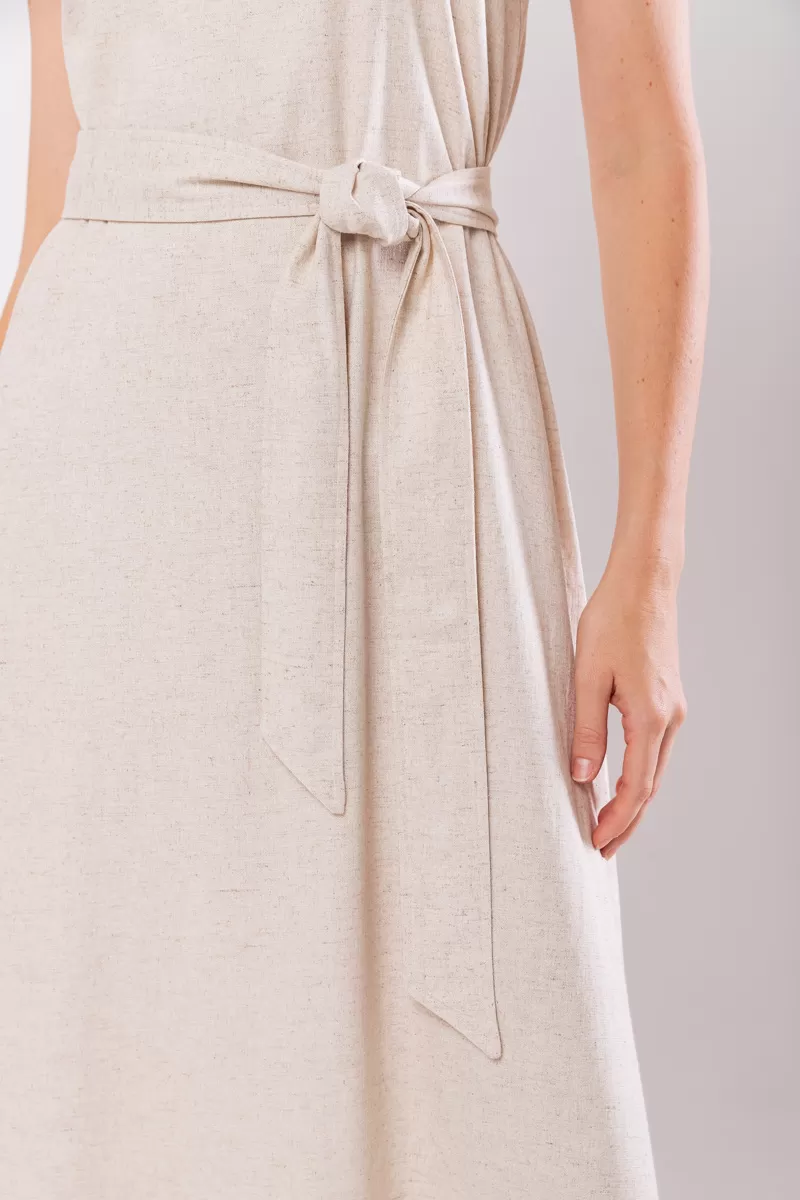 Hidrogênio - EVASE MIDI DRESS WITH SQUARE NECKLINE BEIGE - 19876 Hidrogênio - EVASE MIDI DRESS WITH SQUARE NECKLINE BEIGE - 19876