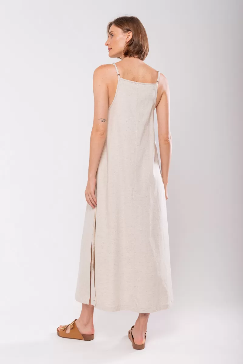 Hidrogênio - EVASE MIDI DRESS WITH SQUARE NECKLINE BEIGE - 19876 Hidrogênio - EVASE MIDI DRESS WITH SQUARE NECKLINE BEIGE - 19876