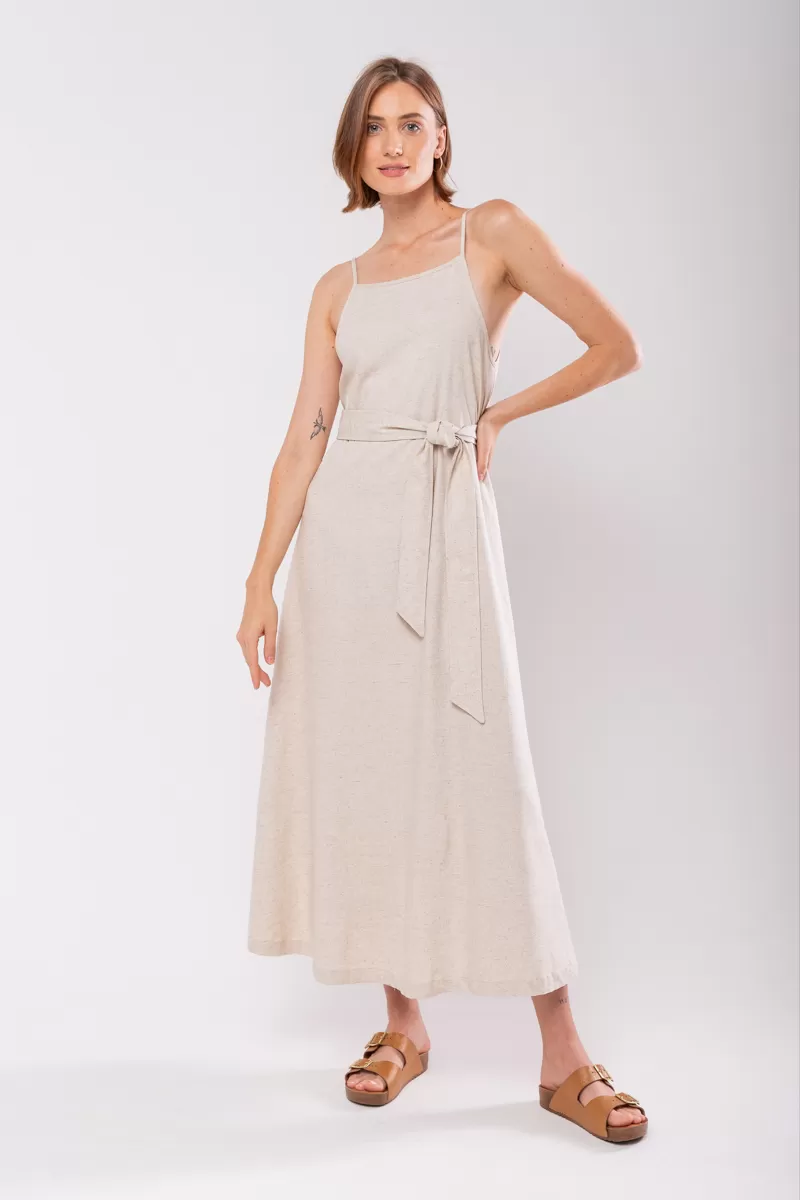 Hidrogênio - EVASE MIDI DRESS WITH SQUARE NECKLINE BEIGE - 19876 Hidrogênio - EVASE MIDI DRESS WITH SQUARE NECKLINE BEIGE - 19876