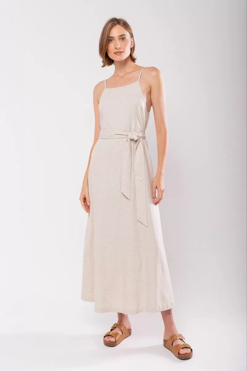 Hidrogênio - EVASE MIDI DRESS WITH SQUARE NECKLINE BEIGE - 19876 Hidrogênio - EVASE MIDI DRESS WITH SQUARE NECKLINE BEIGE - 19876
