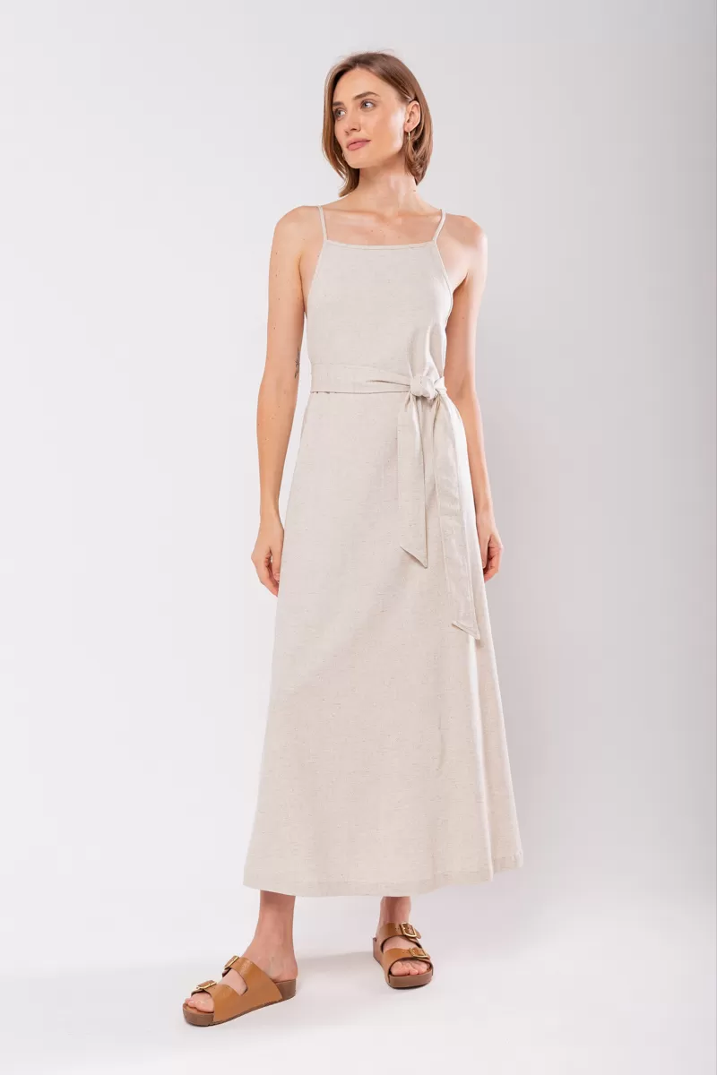 Hidrogênio - EVASE MIDI DRESS WITH SQUARE NECKLINE BEIGE - 19876 Hidrogênio - EVASE MIDI DRESS WITH SQUARE NECKLINE BEIGE - 19876