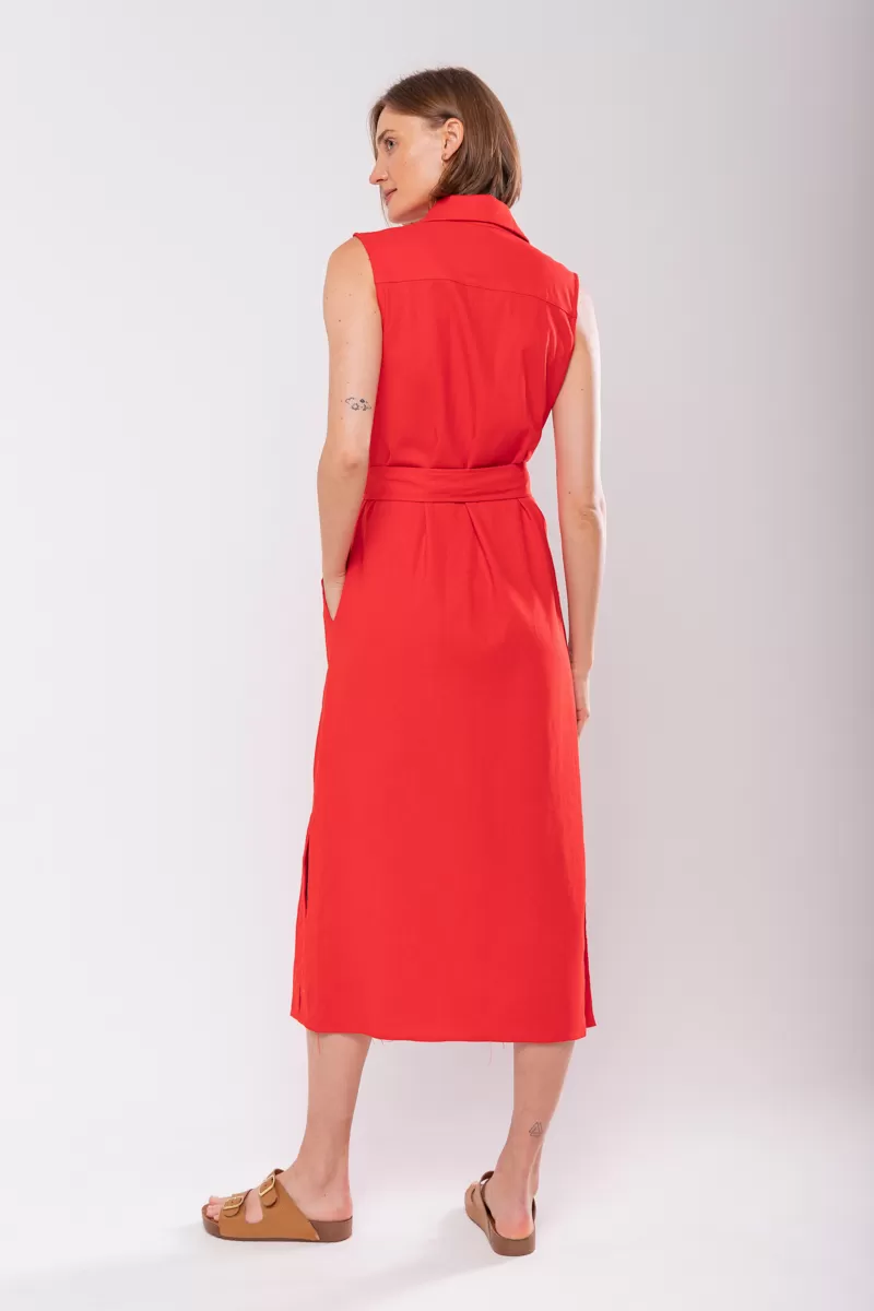 Hidrogênio - LINEN CHEMISIE MIDI DRESS WITH POCKETS RED - 19878008 Hidrogênio - LINEN CHEMISIE MIDI DRESS WITH POCKETS RED - 19878008