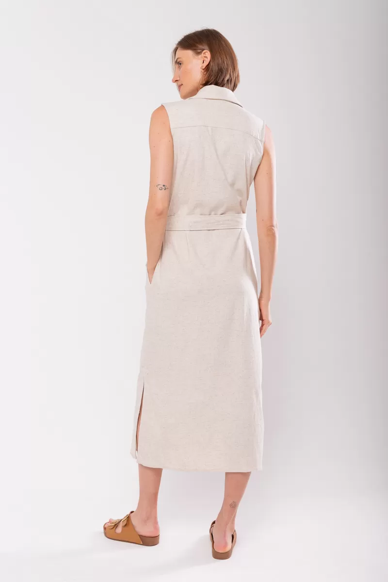Hidrogênio - LINEN CHEMISIE MIDI DRESS WITH POCKETS BEIGE - 19878509 Hidrogênio - LINEN CHEMISIE MIDI DRESS WITH POCKETS BEIGE - 19878509