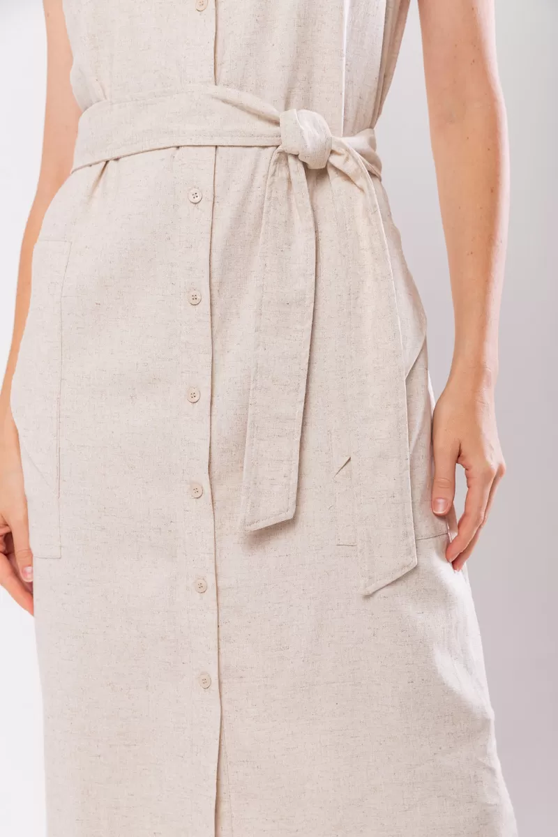 Hidrogênio - LINEN CHEMISIE MIDI DRESS WITH POCKETS BEIGE - 19878509 Hidrogênio - LINEN CHEMISIE MIDI DRESS WITH POCKETS BEIGE - 19878509