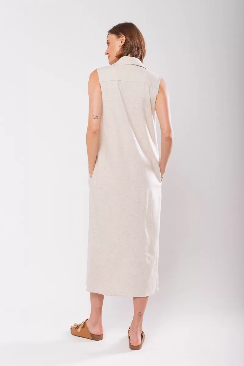Hidrogênio - LINEN CHEMISIE MIDI DRESS WITH POCKETS BEIGE - 19878509 Hidrogênio - LINEN CHEMISIE MIDI DRESS WITH POCKETS BEIGE - 19878509