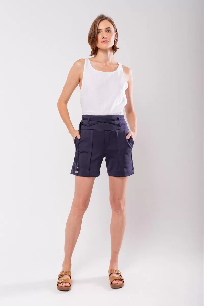 Hidrogênio - TAILORED BERMUDA WITH TWO STRIPS NAVY - 19847004