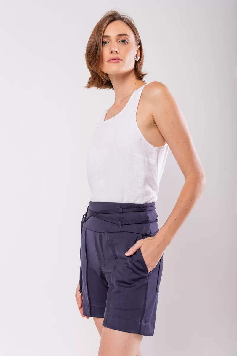 Hidrogênio - TAILORED BERMUDA WITH TWO STRIPS NAVY - 19847004