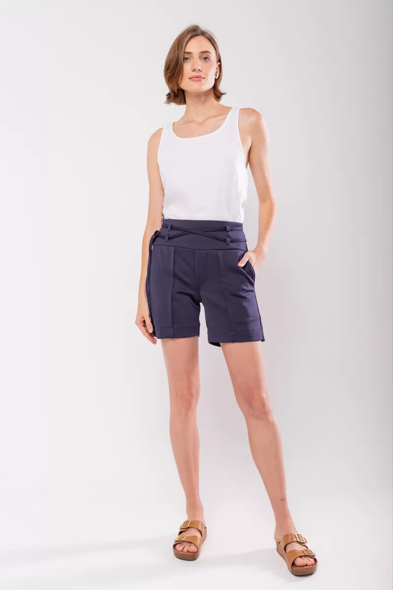 Hidrogênio - TAILORED BERMUDA WITH TWO STRIPS NAVY - 19847004