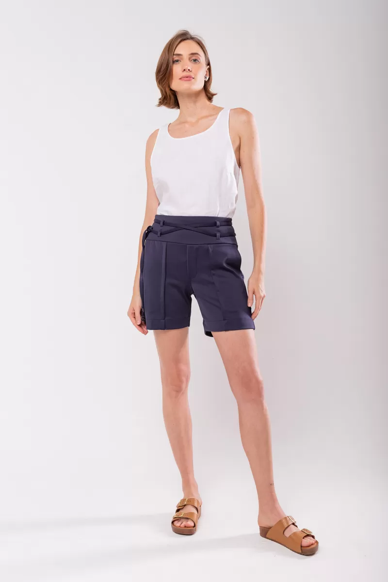 Hidrogênio - TAILORED BERMUDA WITH TWO STRIPS NAVY - 19847004