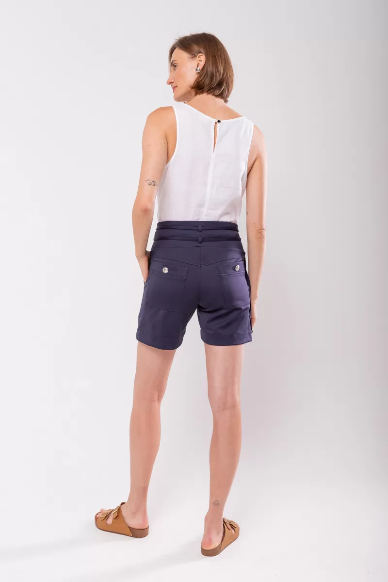 Hidrogênio - TAILORED BERMUDA WITH TWO STRIPS NAVY - 19847004