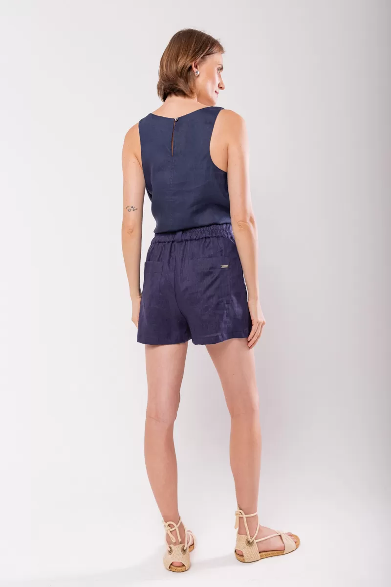 Hidrogênio - SHORTS SKIRT WITH PLEATS AND NAVY LINEN POCKET - 19884004 Hidrogênio - SHORTS SKIRT WITH PLEATS AND NAVY LINEN POCKET - 19884004