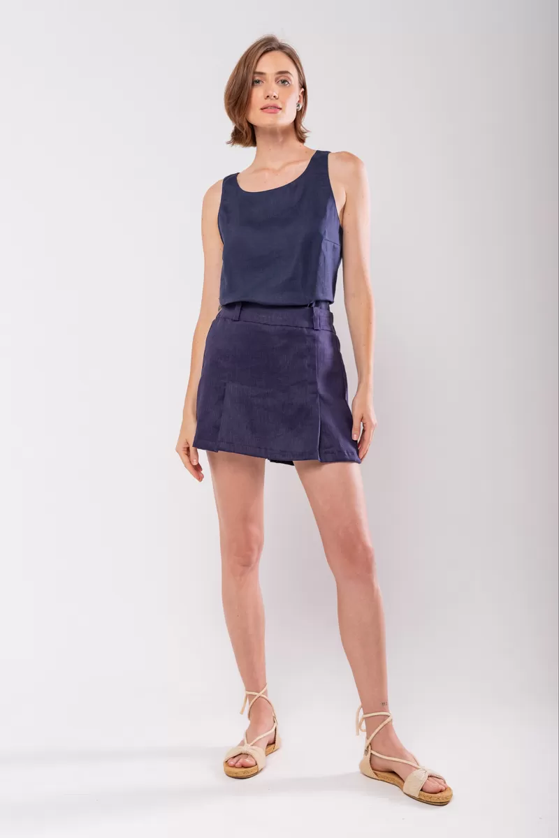 Hidrogênio - SHORTS SKIRT WITH PLEATS AND NAVY LINEN POCKET - 19884004 Hidrogênio - SHORTS SKIRT WITH PLEATS AND NAVY LINEN POCKET - 19884004