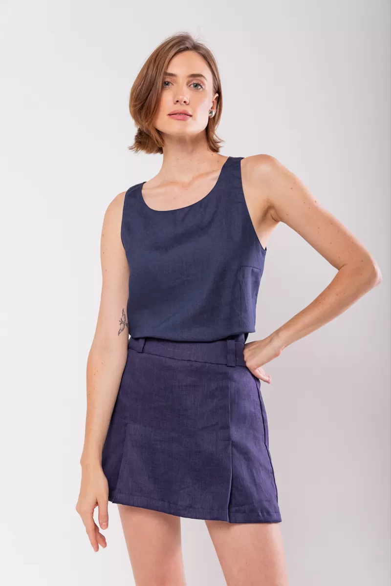 Hidrogênio - SHORTS SKIRT WITH PLEATS AND NAVY LINEN POCKET - 19884004 Hidrogênio - SHORTS SKIRT WITH PLEATS AND NAVY LINEN POCKET - 19884004