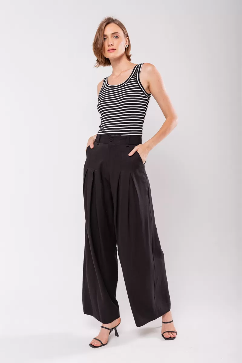 Hidrogênio - MARIANNE PANTALON PANTS WITH TWO PLEASTS BLACK - 19769001 Hidrogênio - MARIANNE PANTALON PANTS WITH TWO PLEASTS BLACK - 19769001