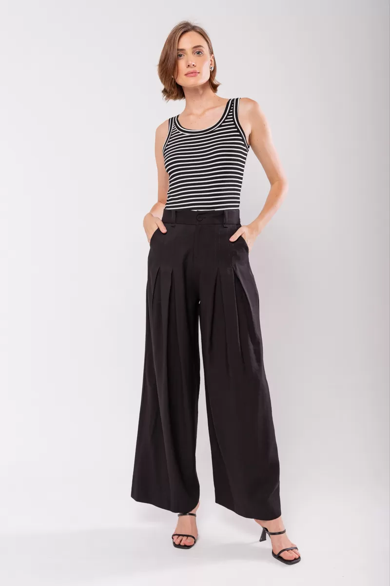 Hidrogênio - MARIANNE PANTALON PANTS WITH TWO PLEASTS BLACK - 19769001 Hidrogênio - MARIANNE PANTALON PANTS WITH TWO PLEASTS BLACK - 19769001