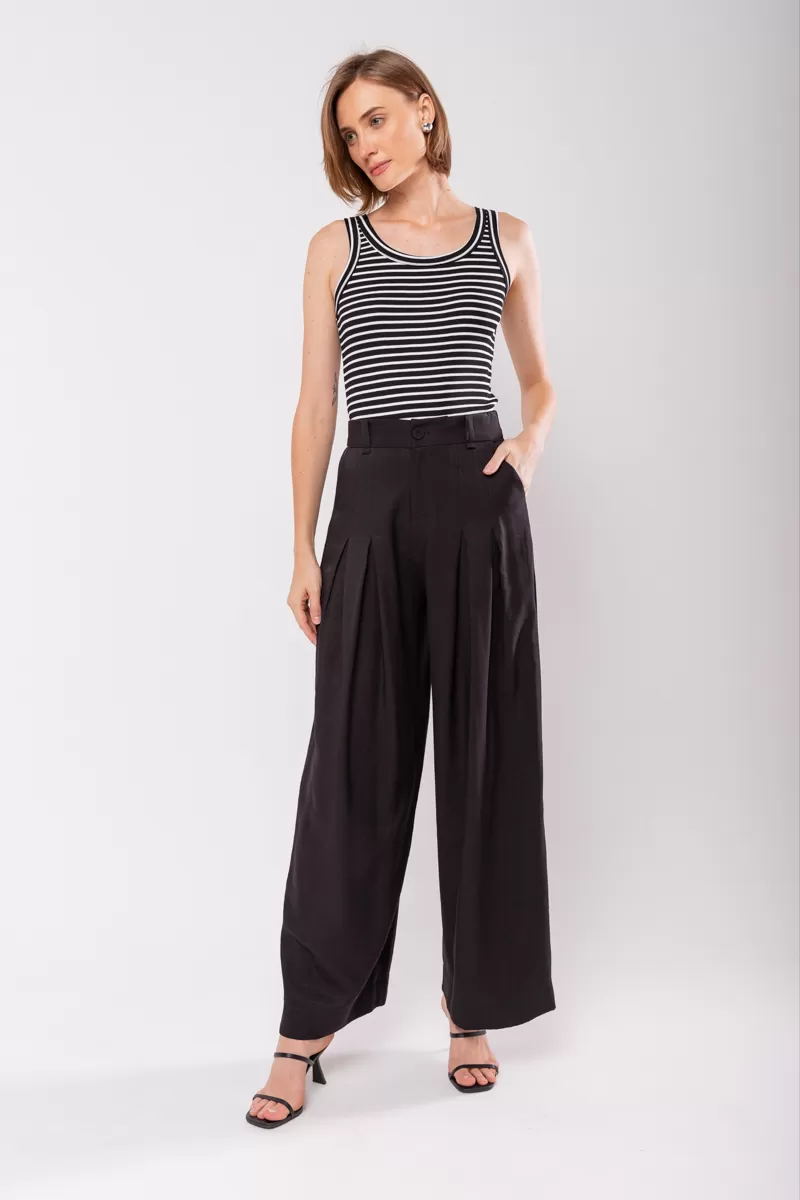 Hidrogênio - MARIANNE PANTALON PANTS WITH TWO PLEASTS BLACK - 19769001 Hidrogênio - MARIANNE PANTALON PANTS WITH TWO PLEASTS BLACK - 19769001