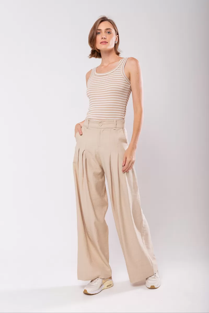 Hidrogênio - PANTALON PANTS WITH TWO PLEASTS MARIANNE BEIGE - 19769003 Hidrogênio - PANTALON PANTS WITH TWO PLEASTS MARIANNE BEIGE - 19769003