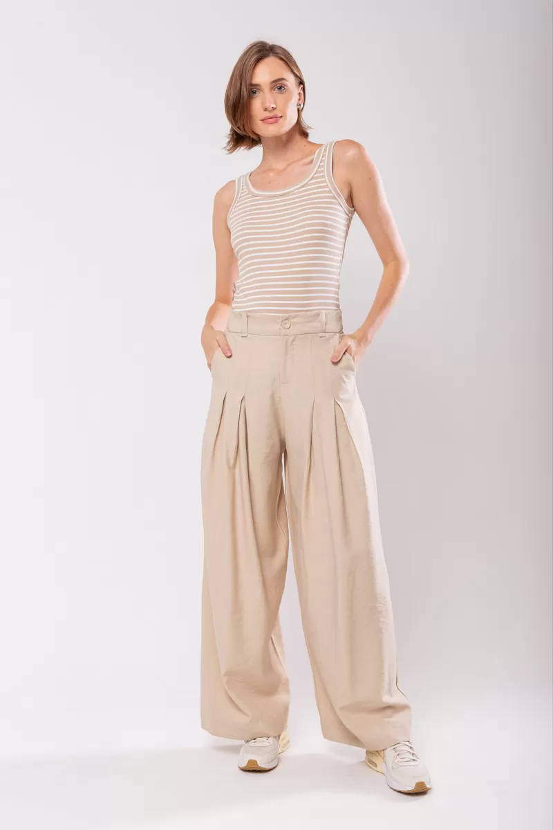 Hidrogênio - PANTALON PANTS WITH TWO PLEASTS MARIANNE BEIGE - 19769003 Hidrogênio - PANTALON PANTS WITH TWO PLEASTS MARIANNE BEIGE - 19769003