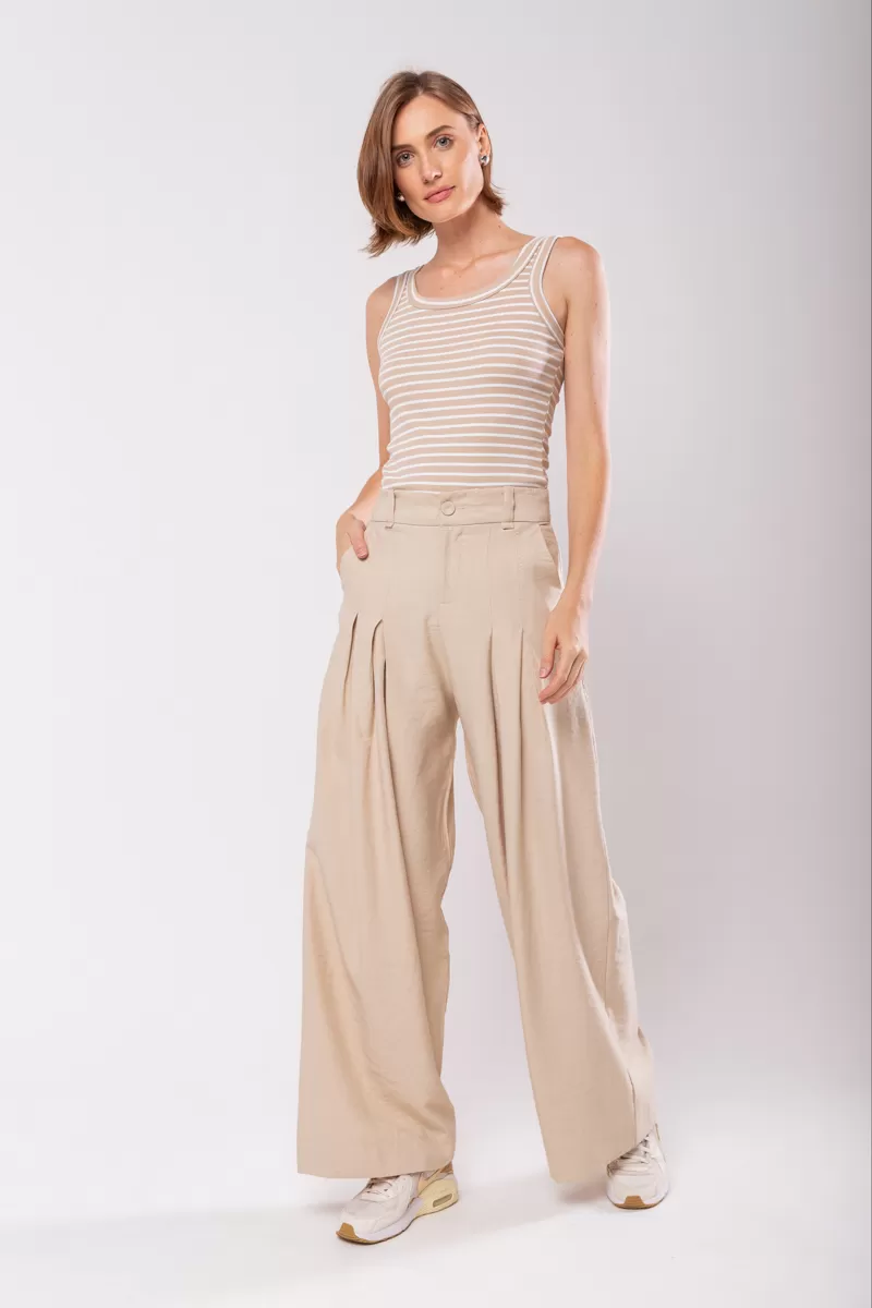 Hidrogênio - PANTALON PANTS WITH TWO PLEASTS MARIANNE BEIGE - 19769003 Hidrogênio - PANTALON PANTS WITH TWO PLEASTS MARIANNE BEIGE - 19769003