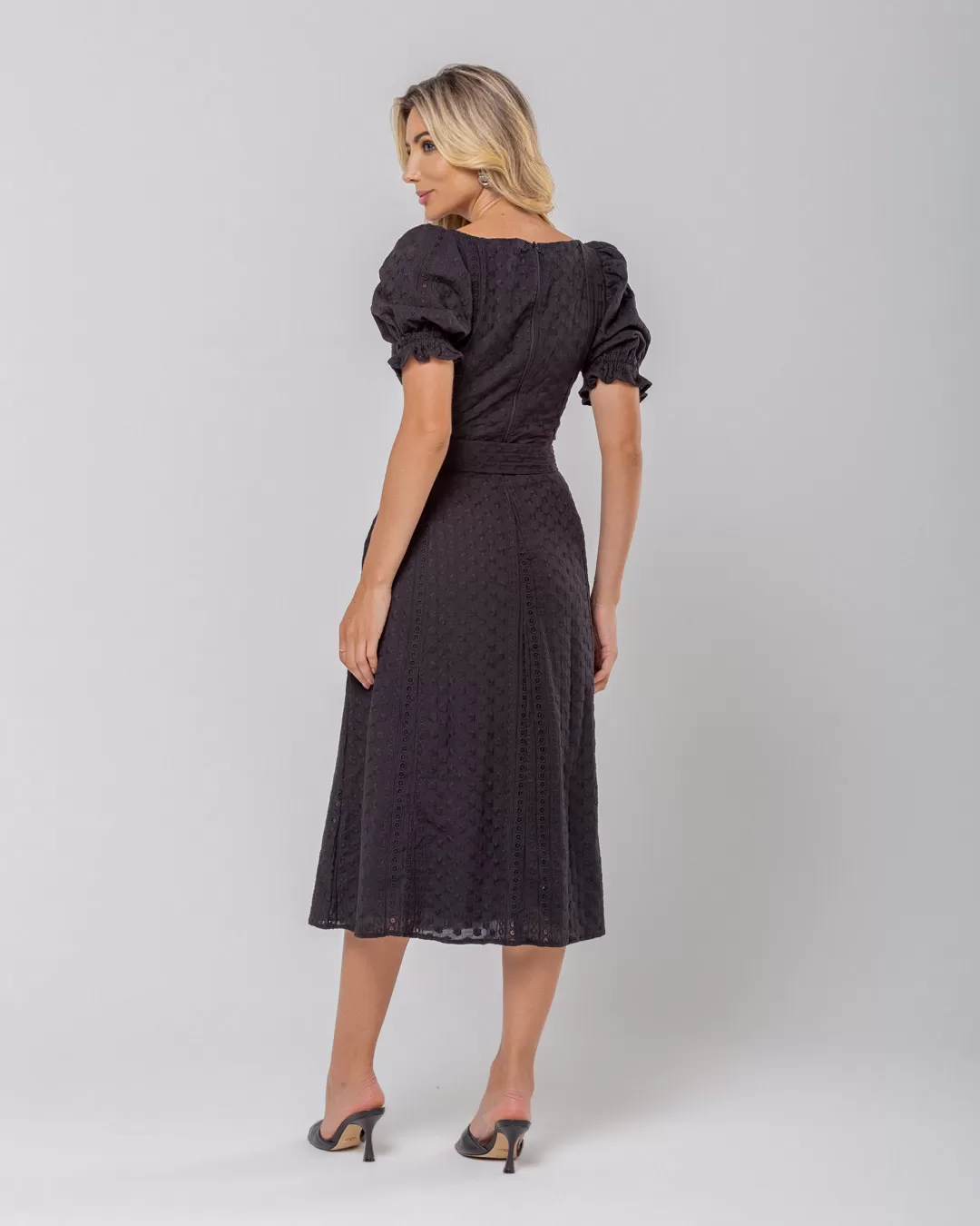 Miss Misses - Miss Misses Midi Princess Sleeve Dress With Sash Black - 54130PRETO Miss Misses - Miss Misses Midi Princess Sleeve Dress With Sash Black - 54130PRETO