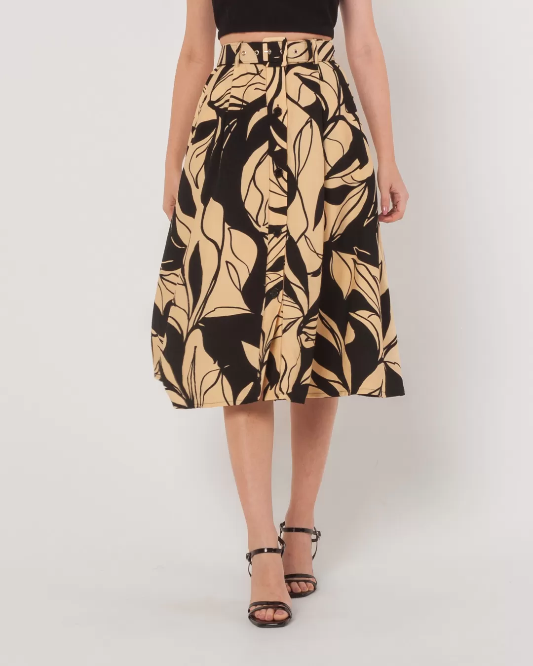Miss Misses - Skirt Miss Misses Printed Midi With Belt Black - 54093BEGE Miss Misses - Skirt Miss Misses Printed Midi With Belt Black - 54093BEGE