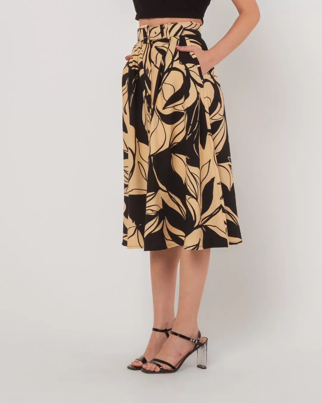 Miss Misses - Skirt Miss Misses Printed Midi With Belt Black - 54093BEGE Miss Misses - Skirt Miss Misses Printed Midi With Belt Black - 54093BEGE