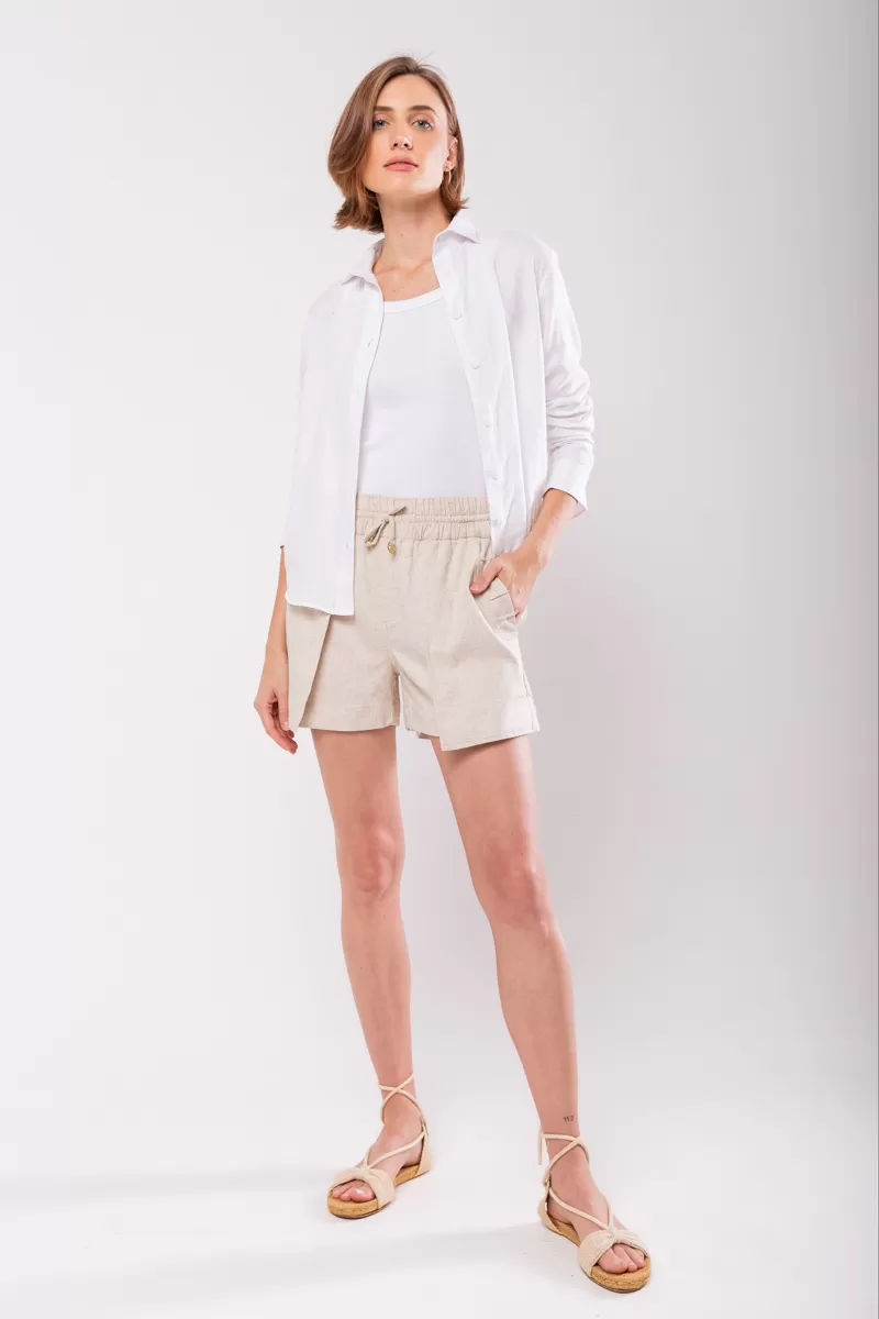 Hidrogênio - LINEN MIXED BERMUDA WITH BEIGE ELASTIC WAIST ORIGIN - 19871509 Hidrogênio - LINEN MIXED BERMUDA WITH BEIGE ELASTIC WAIST ORIGIN - 19871509