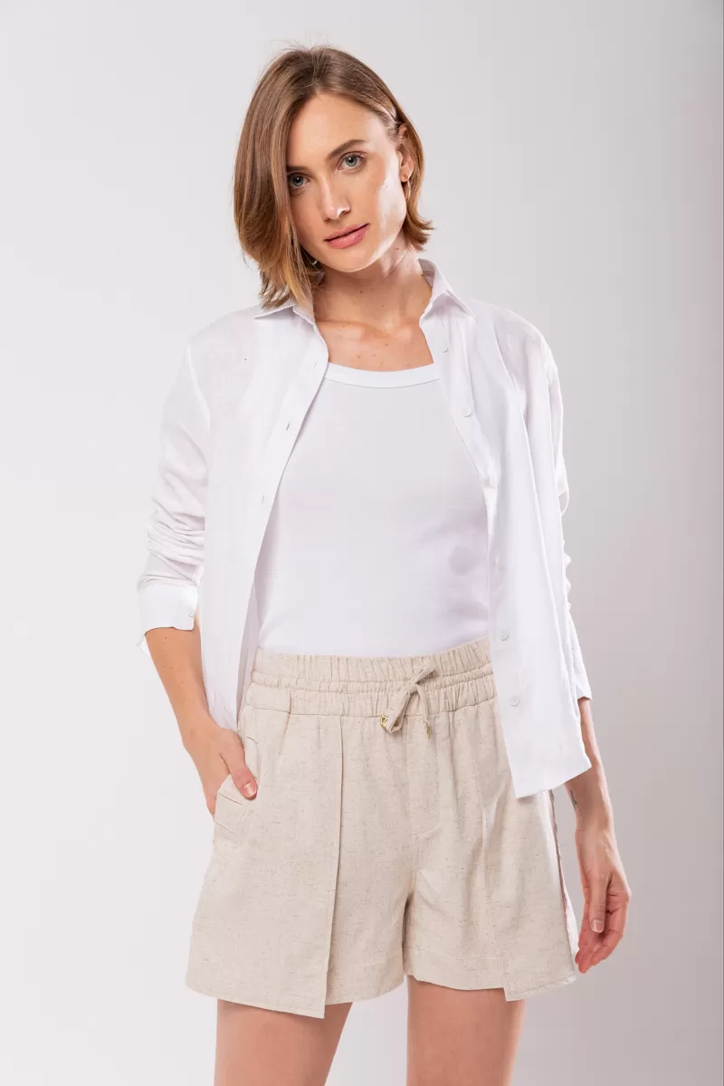 Hidrogênio - LINEN MIXED BERMUDA WITH BEIGE ELASTIC WAIST ORIGIN - 19871509 Hidrogênio - LINEN MIXED BERMUDA WITH BEIGE ELASTIC WAIST ORIGIN - 19871509