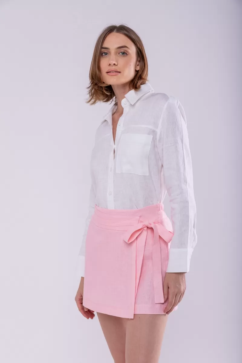 Hidrogênio - LINEN SKIRT SHORTS WITH TIE AND GLOSSY POCKET - 19885515 Hidrogênio - LINEN SKIRT SHORTS WITH TIE AND GLOSSY POCKET - 19885515