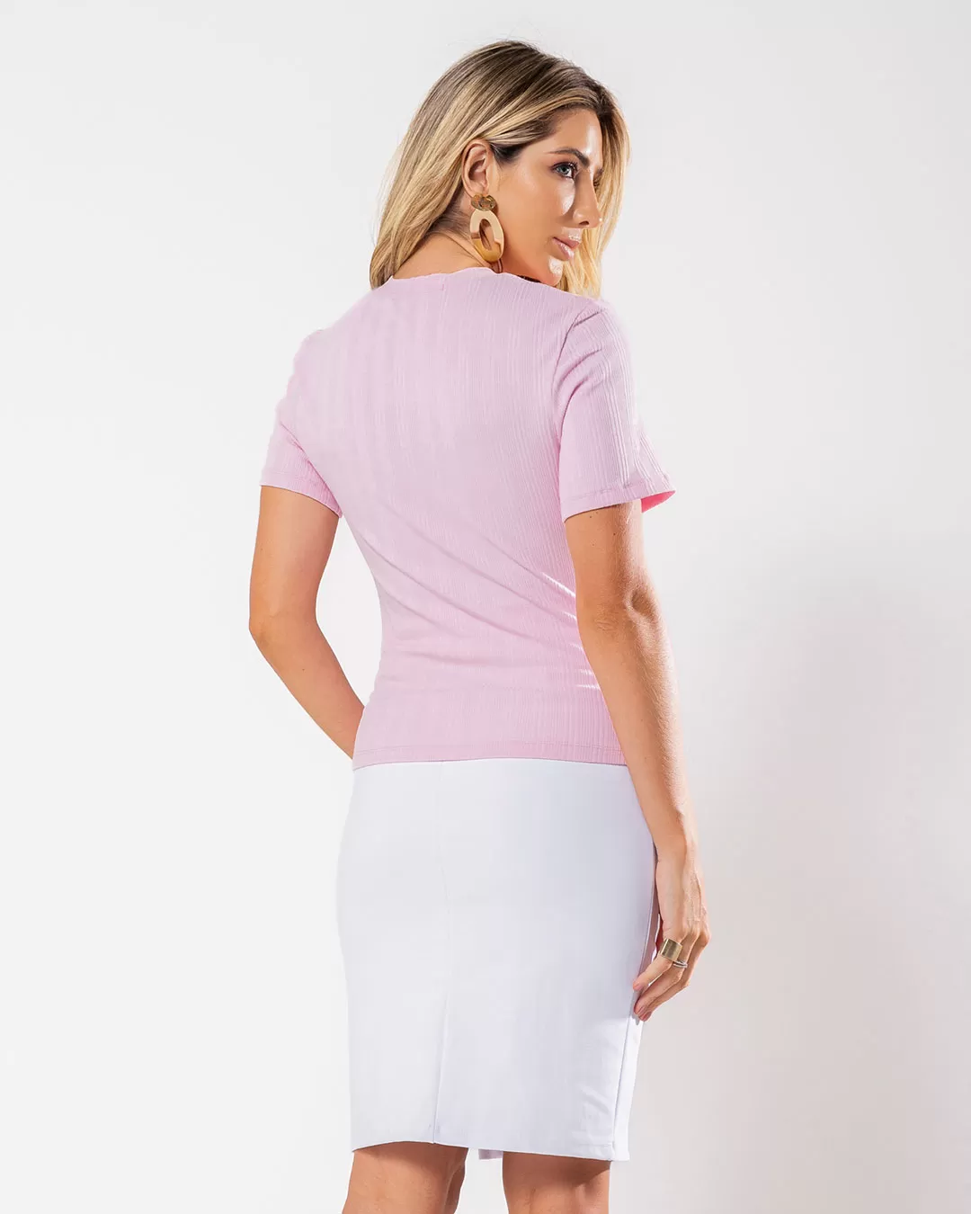Miss Misses - Miss Misses Ribbed Short Sleeve Pink Shirt - 54180060 Miss Misses - Miss Misses Ribbed Short Sleeve Pink Shirt - 54180060