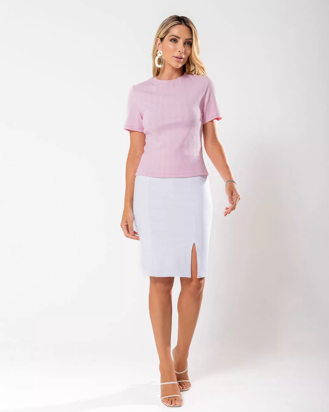 Miss Misses - Miss Misses Ribbed Short Sleeve Pink Shirt - 54180060 Miss Misses - Miss Misses Ribbed Short Sleeve Pink Shirt - 54180060