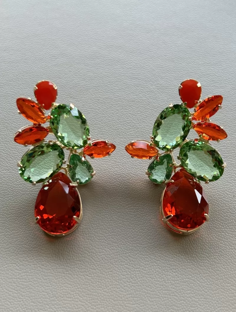 Mikabe - Orange and Green Crystal Party Earring - MK1693