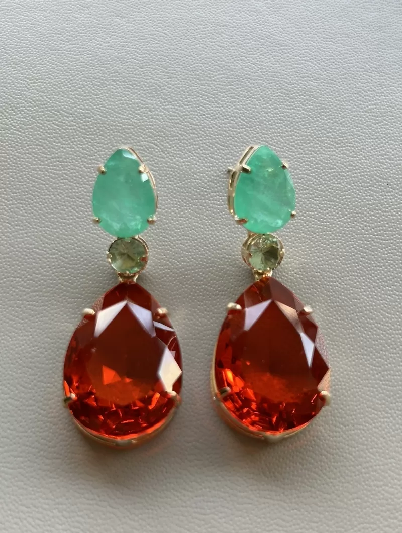 Mikabe - Tourmaline and Orange Fusion Drops Party Earring - MK1696 Mikabe - Tourmaline and Orange Fusion Drops Party Earring - MK1696