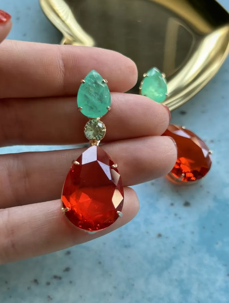 Mikabe - Tourmaline and Orange Fusion Drops Party Earring - MK1696 Mikabe - Tourmaline and Orange Fusion Drops Party Earring - MK1696