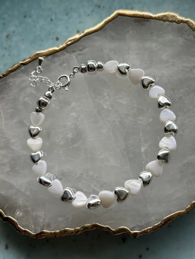 Mikabe - Silver Plated Mother-of-Pearl Heart Btanklet - MK1698