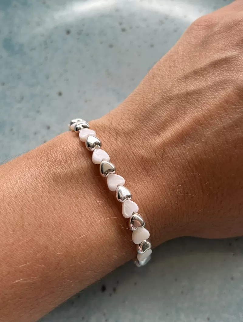 Mikabe - Silver Plated Mother-of-Pearl Heart Btanklet - MK1698 Mikabe - Silver Plated Mother-of-Pearl Heart Btanklet - MK1698
