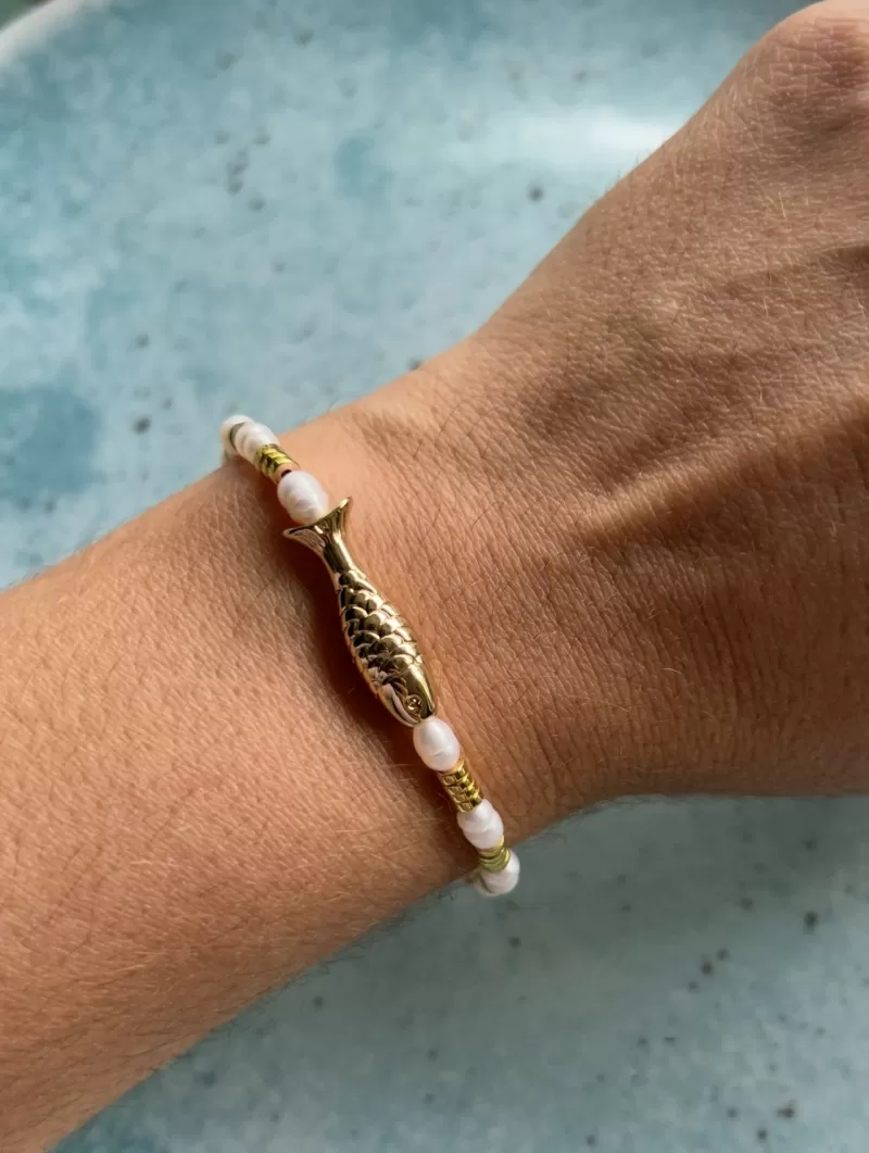 Mikabe - Gold Plated Pearls and Fish Btanklet - MK1701 Mikabe - Gold Plated Pearls and Fish Btanklet - MK1701