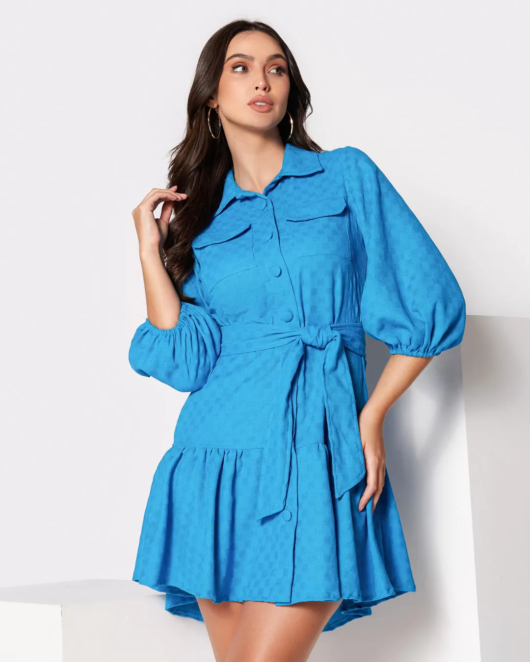 Miss Misses - Dress Miss Misses Evase Checkered Buttons Blue - 54097AZUL Miss Misses - Dress Miss Misses Evase Checkered Buttons Blue - 54097AZUL