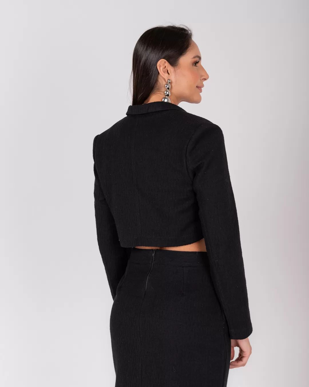Miss Misses - Miss Misses Cropped Button Tweed Jacket Black - 54057PRETO Miss Misses - Miss Misses Cropped Button Tweed Jacket Black - 54057PRETO
