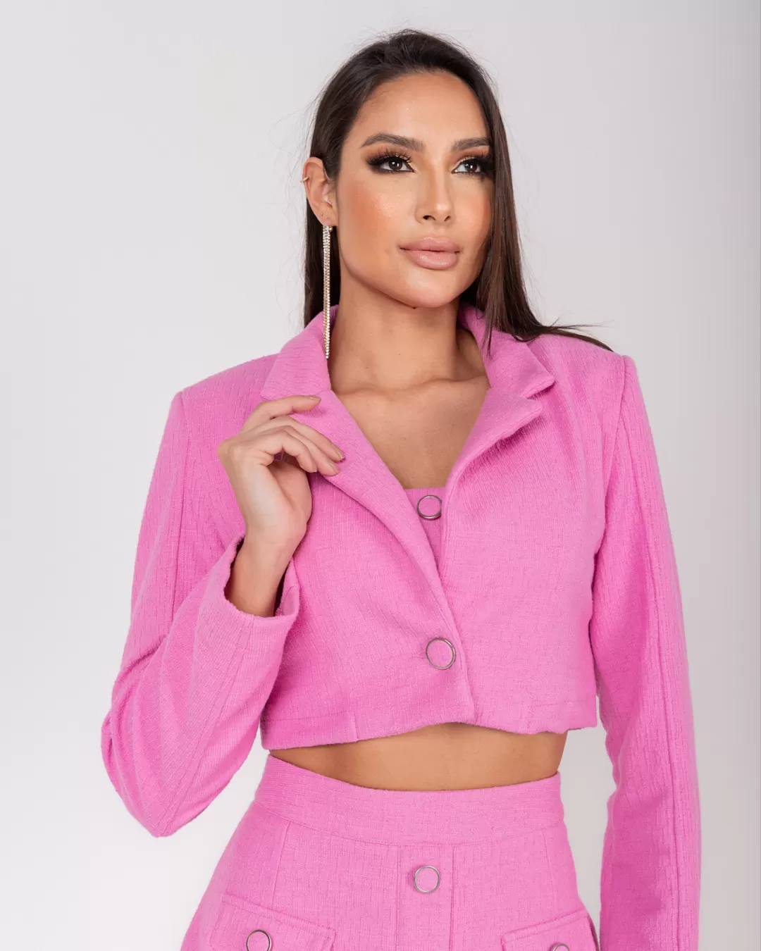 Miss Misses - Jacket Miss Misses Cropped Button Tweed Pink - 54057ROSA Miss Misses - Jacket Miss Misses Cropped Button Tweed Pink - 54057ROSA