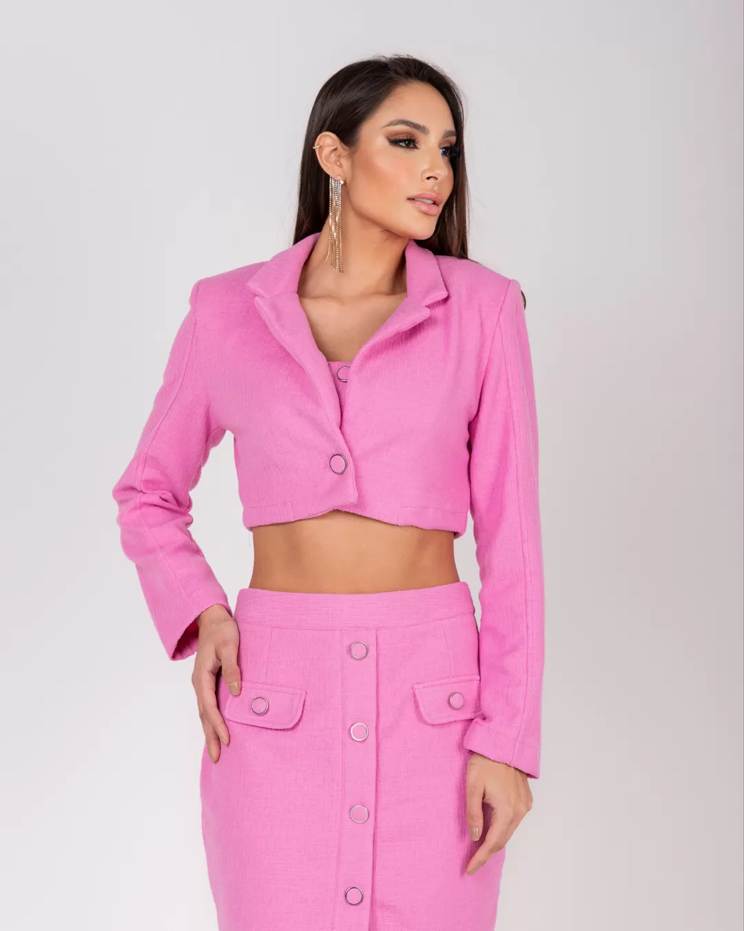 Miss Misses - Jacket Miss Misses Cropped Button Tweed Pink - 54057ROSA Miss Misses - Jacket Miss Misses Cropped Button Tweed Pink - 54057ROSA
