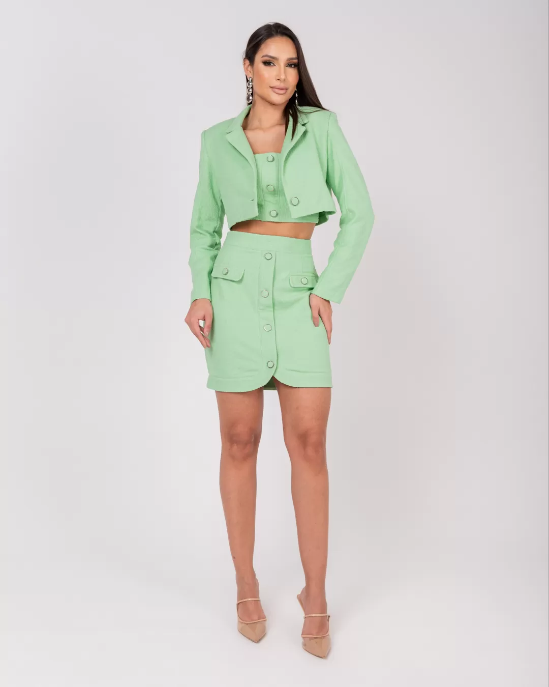 Miss Misses - Jacket Miss Misses Cropped Green Tweed Button - 54057VERDE Miss Misses - Jacket Miss Misses Cropped Green Tweed Button - 54057VERDE