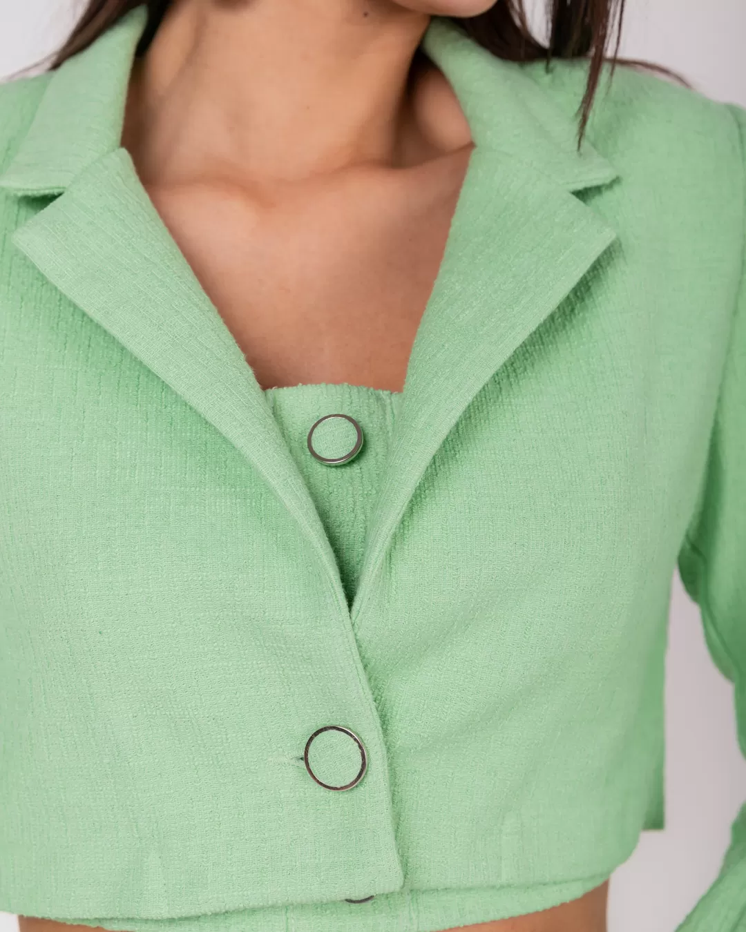 Miss Misses - Jacket Miss Misses Cropped Green Tweed Button - 54057VERDE Miss Misses - Jacket Miss Misses Cropped Green Tweed Button - 54057VERDE