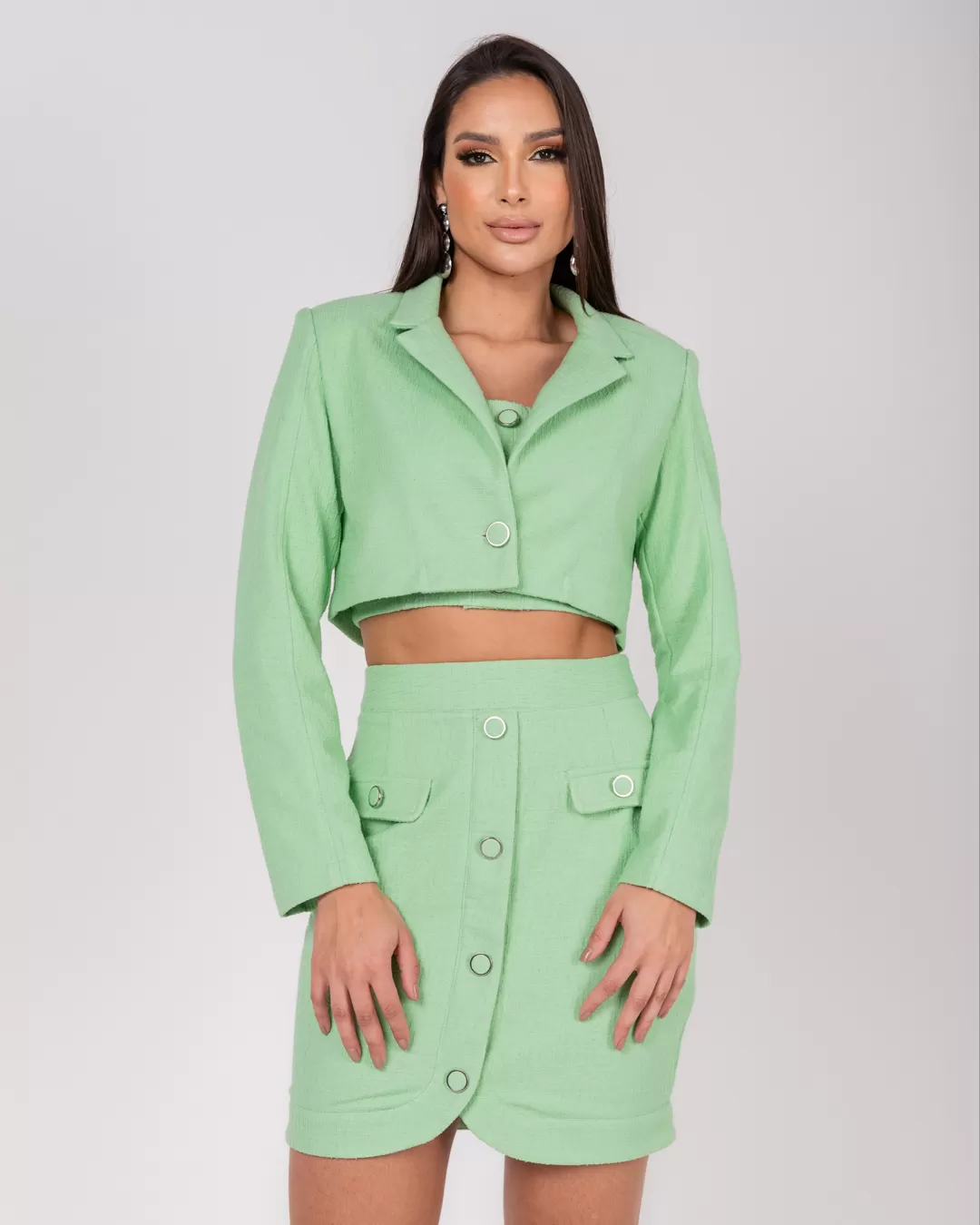Miss Misses - Jacket Miss Misses Cropped Green Tweed Button - 54057VERDE Miss Misses - Jacket Miss Misses Cropped Green Tweed Button - 54057VERDE