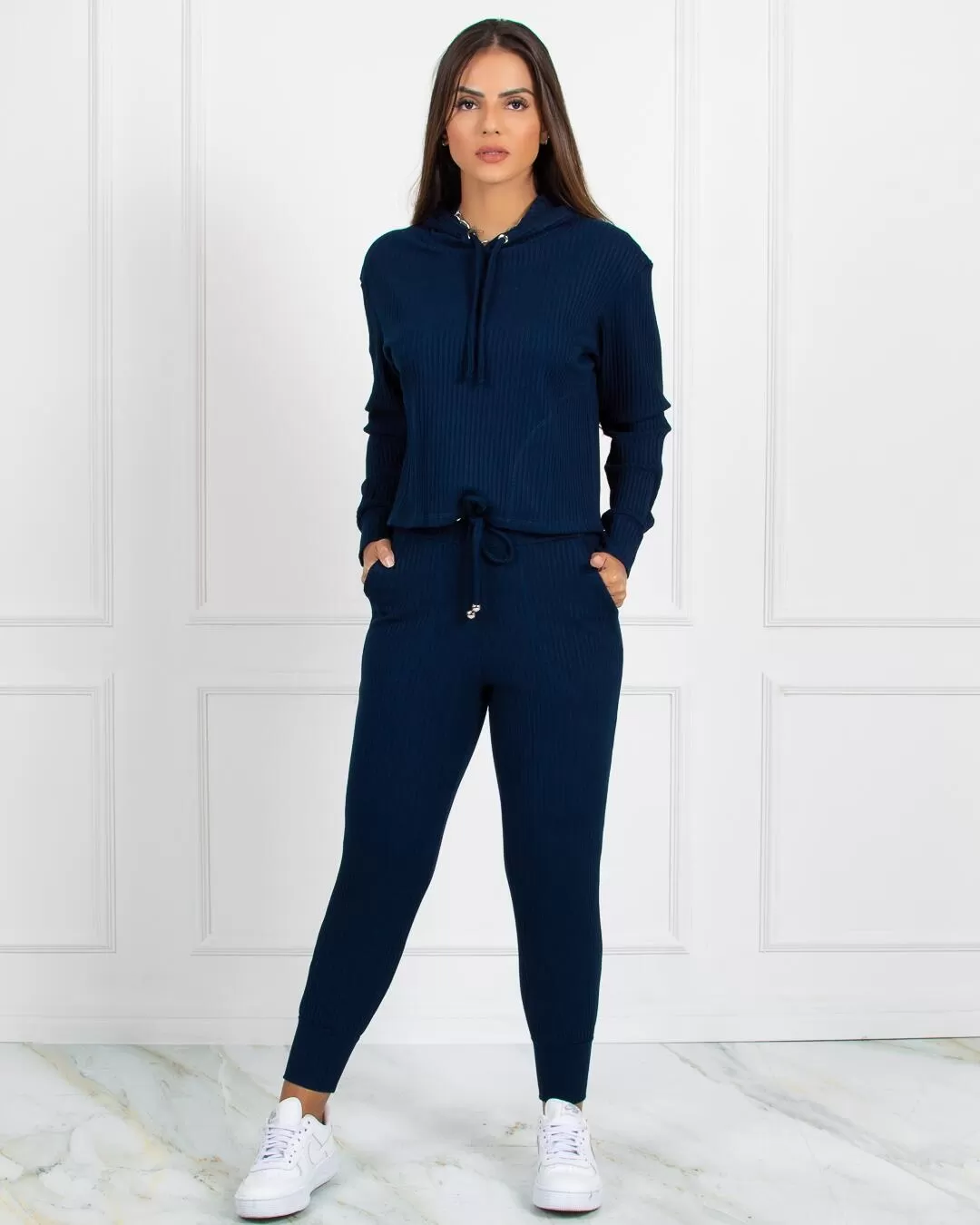 Miss Misses - Miss Misses Shirt with Navy Blue Hood - 90146AZUL Miss Misses - Miss Misses Shirt with Navy Blue Hood - 90146AZUL