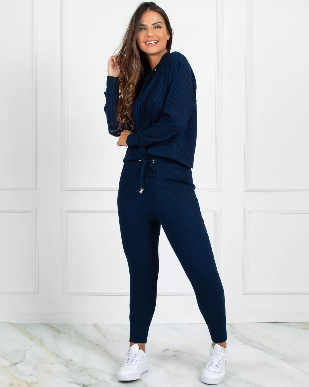 Miss Misses - Miss Misses Shirt with Navy Blue Hood - 90146AZUL Miss Misses - Miss Misses Shirt with Navy Blue Hood - 90146AZUL