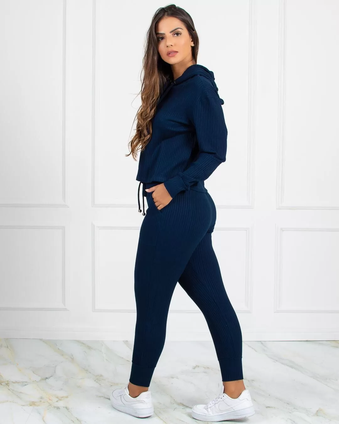 Miss Misses - Miss Misses Shirt with Navy Blue Hood - 90146AZUL Miss Misses - Miss Misses Shirt with Navy Blue Hood - 90146AZUL