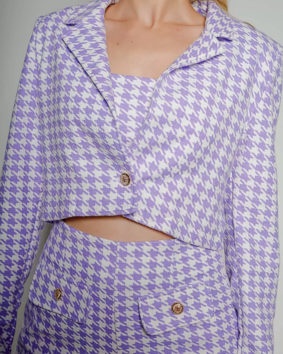 Miss Misses - Jacket Miss Misses Cropped Lilac Tweed Button - 19119ROXO Miss Misses - Jacket Miss Misses Cropped Lilac Tweed Button - 19119ROXO